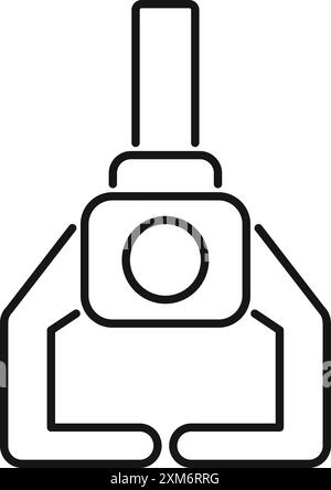 Simple line icon of a robotic arm gripping an object, representing automation and technology Stock Vector