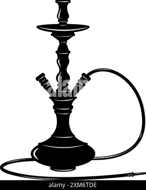 Eastern hookah black silhouette icon shisha, nargile, hubbly bubbly, Arabic element for Islamic holidays Ramadan, Eid Al-Adha, Eid Mubarak. Isolated Stock Vector