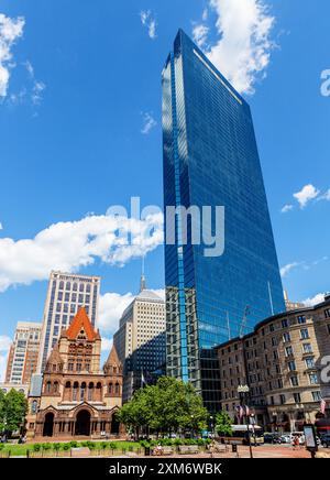 Boston, Massachusetts, USA - June 13, 2021: Copley Square is a public square in Boston's Back Bay neighborhood. The 200 Clarendon Street skyscraper, f Stock Photo