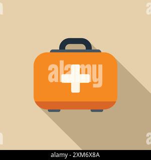 Orange first aid kit closed casting a long shadow, simple flat design Stock Vector