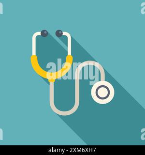 Yellow stethoscope is casting a long shadow on a turquoise background, representing healthcare and medical services Stock Vector