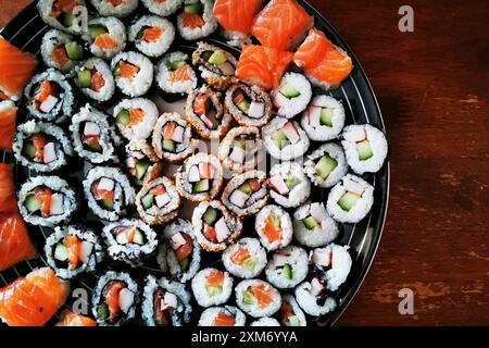 homemade sushi texture as very nice food background Stock Photo