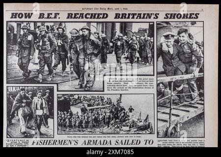 Photographs from Dunkirk in the Daily Mail (replica), 1st June 1940, during the evacuation of Dunkirk. Stock Photo