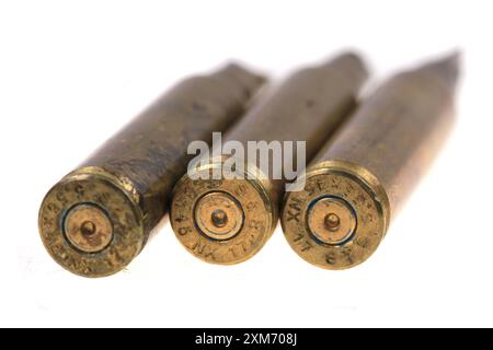 three metal bullets isolated on the white background Stock Photo