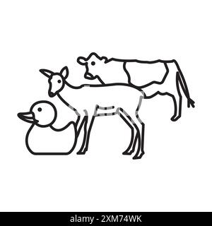 Animal husbandry icon Black line art vector in black and white outline set collection sign Stock Vector
