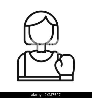 Boxer Woman Icon Black line art vector in black and white outline set collection sign Stock Vector