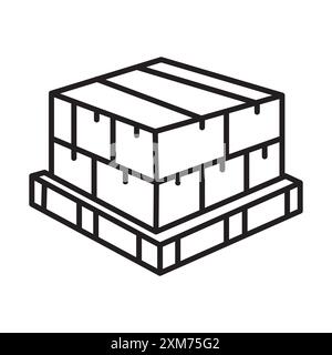 box on a pallet icon Black line art vector in black and white outline set collection sign Stock Vector