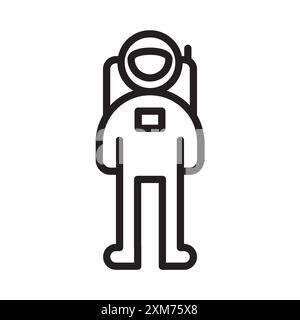 Astronaut or cosmonaut icon Black line art vector in black and white outline set collection sign Stock Vector