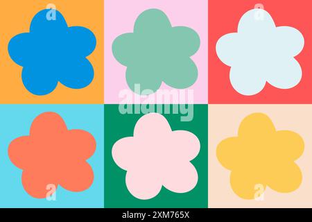 Pop art pattern with colorful hand drawn daisies. Y2k trendy checkerboard with flowers in square. Bright vintage background Stock Vector