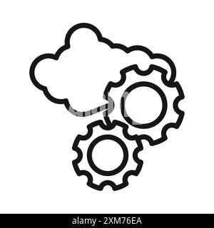 Cloud Data settings icon Black line art vector in black and white outline set collection sign Stock Vector