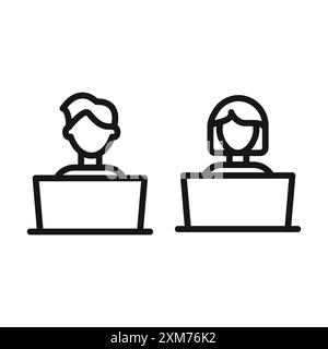 Coworking icon Black line art vector in black and white outline set ...