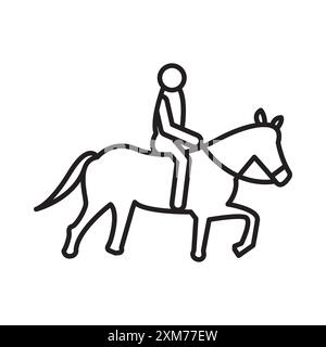 horse Ride icon Black line art vector in black and white outline set collection sign Stock Vector