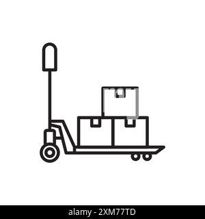 Hand pallet jack icon Black line art vector in black and white outline set collection sign Stock Vector