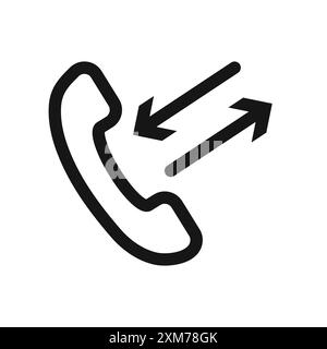 incoming outgoing calls icon Black line art vector in black and white outline set collection sign Stock Vector