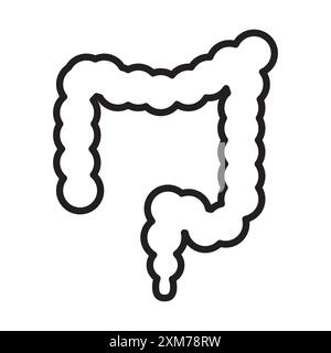 Large intestine icon Black line art vector in black and white outline set collection sign Stock Vector