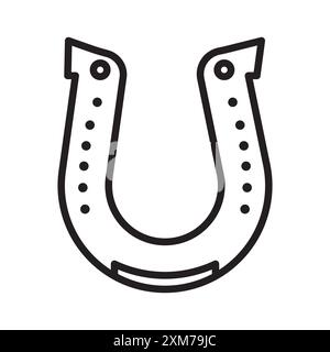 lucky horseshoe icon Black line art vector in black and white outline set collection sign Stock Vector