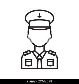 Male chief officer icon Black line art vector in black and white outline set collection sign Stock Vector