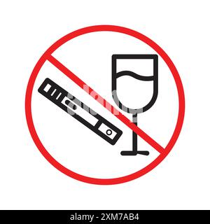No alcohol and cigarettes icon Black line art vector in black and white outline set collection sign Stock Vector