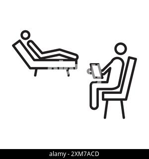 psychologist and patient icon Black line art vector in black and white outline set collection sign Stock Vector