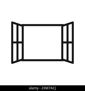 Open windows icon Black line art vector in black and white outline set collection sign Stock Vector