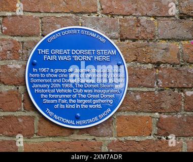 Great Dorset Steam Fair Blue Plaque at the Royal Oak, Okeford Fitzpaine, Dorset Stock Photo