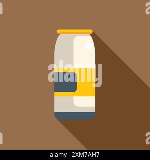 Aluminum can with yellow label casting shadow on brown background in flat design Stock Vector