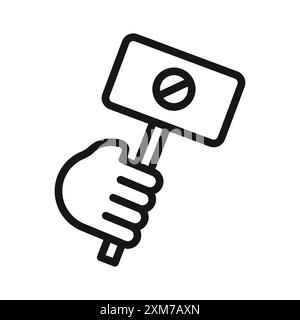 Protest banner in hand icon Black line art vector in black and white outline set collection sign Stock Vector