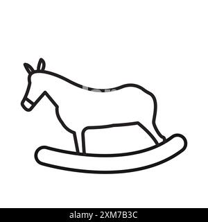 Toy horse rocking chair icon Black line art vector in black and white outline set collection sign Stock Vector