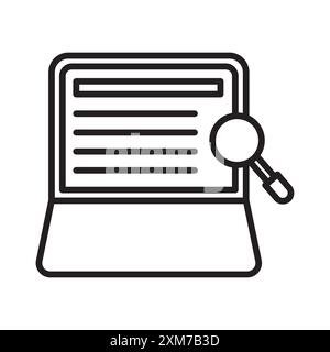 Researching information online icon Black line art vector in black and white outline set collection sign Stock Vector