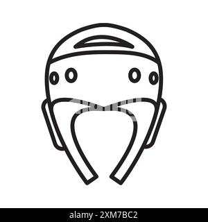 Taekwondo helmet icon Black line art vector in black and white outline set collection sign Stock Vector