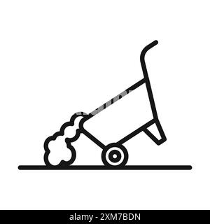 wheelbarrow unloading icon Black line art vector in black and white outline set collection sign Stock Vector