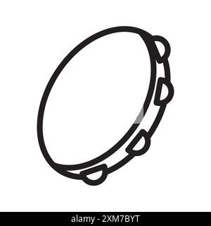 Tambourine icon Black line art vector in black and white outline set collection sign Stock Vector