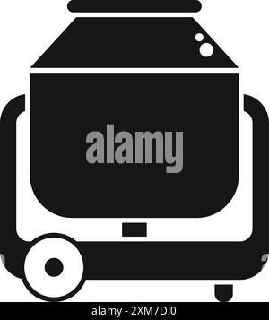 Simple, solid black icon of a concrete mixer machine mixing cement for construction Stock Vector