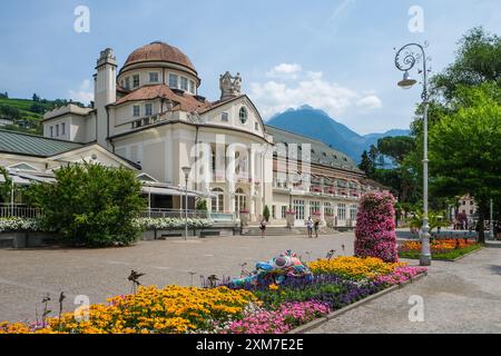 Merano, South Tyrol, Italy - Kurhaus on the Passer promenade in the old town centre. Stock Photo