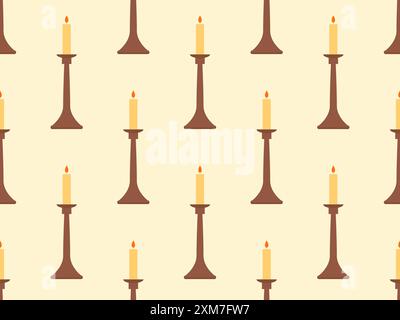 Seamless pattern with candlesticks in a minimalist style. Candlestick with candles. Candle holder with burning candles. Design for wallpapers, wrapper Stock Vector