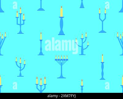 Seamless pattern with candlesticks in a minimalist style. Candlestick with candles. Candle holder with burning candles. Design for wallpapers, wrapper Stock Vector