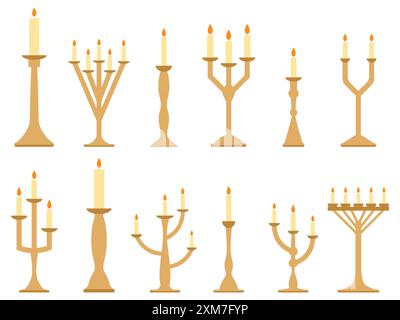 Candlesticks icon set in minimalist style. Candle holder isolated on white background. Candlesticks for candles. Icon design for banners, posters and Stock Vector
