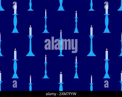 Seamless pattern with candlesticks in a minimalist style. Candlestick with candles. Candle holder with burning candles. Design for wallpapers, wrapper Stock Vector