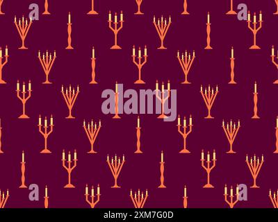 Seamless pattern with candlesticks in a minimalist style. Candlestick with candles. Candle holder with burning candles. Design for wallpapers, wrapper Stock Vector