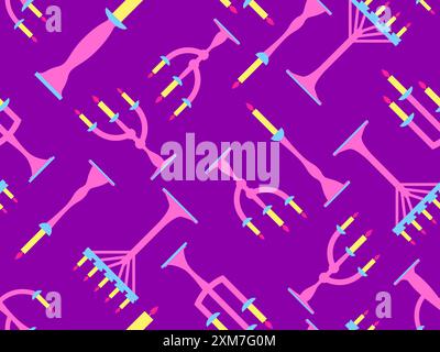 Candlesticks seamless pattern. Candlestick with candles. Candle holder with burning candles. Design for wallpapers, wrappers, covers and banners. Vect Stock Vector