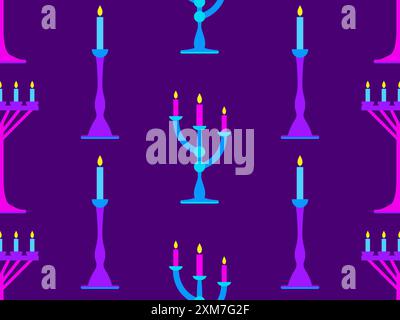 Seamless pattern with candlesticks in a minimalist style. Candlestick with candles. Candle holder with burning candles. Design for wallpapers, wrapper Stock Vector