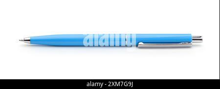 New blue plastic ballpoint pen isolated on white. Stock Photo