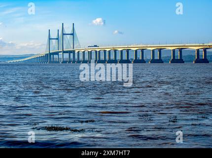 M4 Second Severn Crossing, now called the Prince of Wales Bridge, taken from Aust side in England, UK. Stock Photo