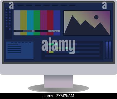 Video production, Editing white Desktop icon, Video Editing timeline window software, Editing mixer, video workshop, Video software on white computer Stock Vector