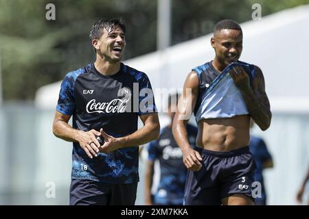 Napoli's Argentinian forward Giovanni Simeone during SSC Napoli's 2024-25 preseason training camp in Castel Di Sangro, Abruzzo, Italy. Stock Photo