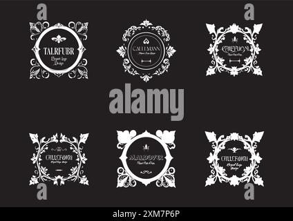 Set of vector floral logo templates with flowers. Natural organic design concept with wreaths, frames and borders Stock Vector