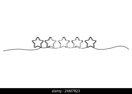 Continuous line stars. Five star rating. Minimalist vector design. Abstract outline drawing. Stock Vector