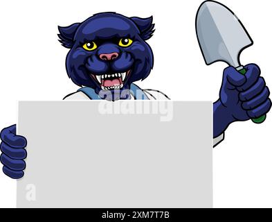 Gardener Panther Cartoon Tool Handyman Mascot Stock Vector