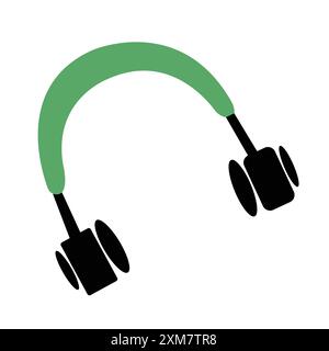 Minimalist green and black headphones design flat illustration Stock Vector