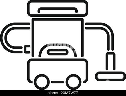 Simple line icon of a vacuum cleaner cleaning the floor, representing professional cleaning services and equipment Stock Vector